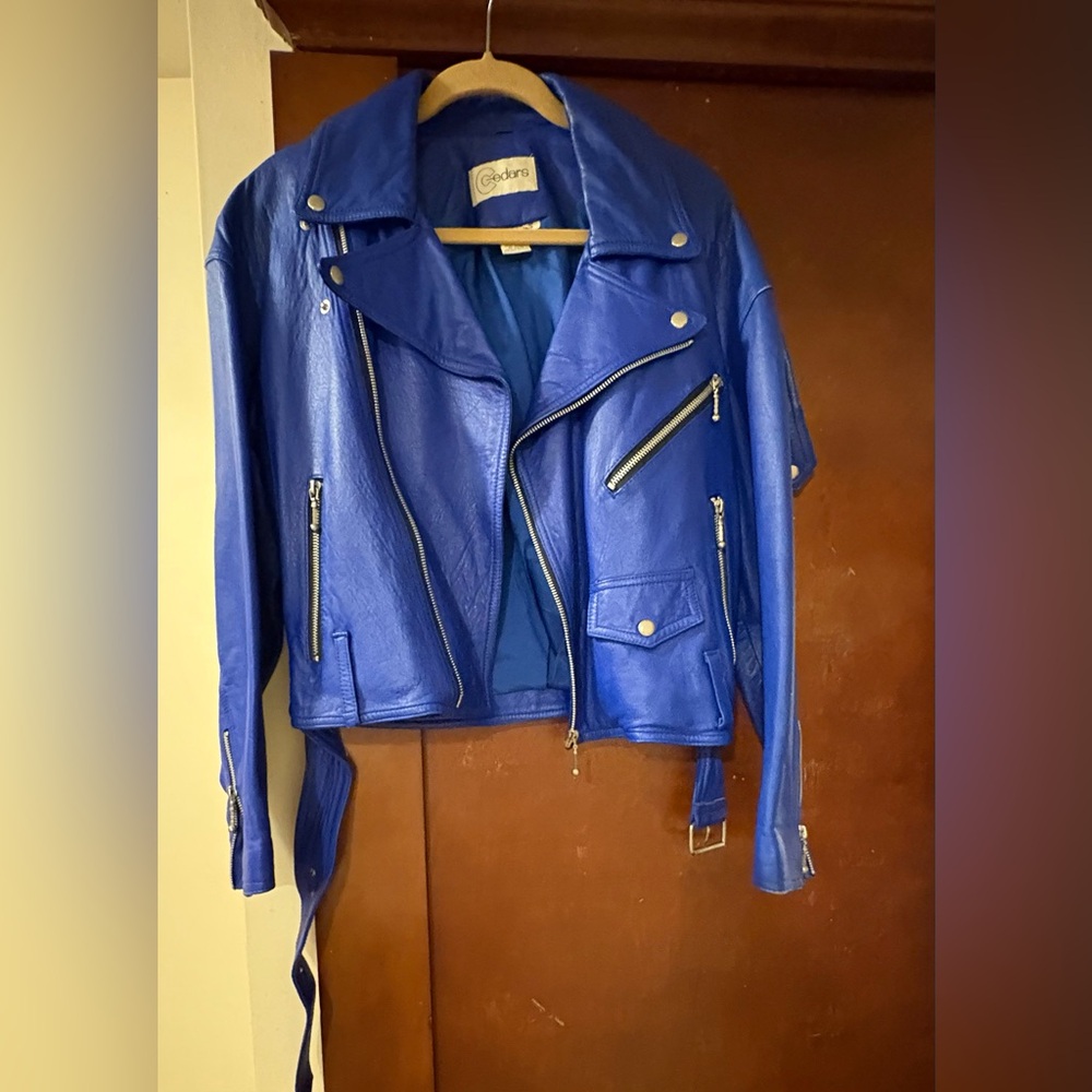 Women's Blue Leather Jacket Vintage